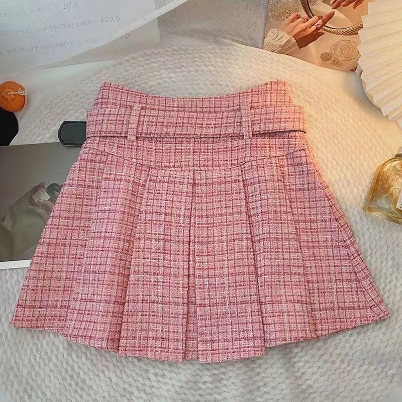 Xiaoxiangfeng Chân Váy Chữ A Xếp Ly Lưng Cao Ôm Dáng Màu Hồng Phong Cách Hàn Quốc Dễ Phối Đồ Mùa Thu Cho Nữ