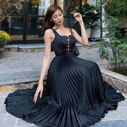 Chantel dress phần áo corset nút oze phía trước, chân váy dập ly-CHITS