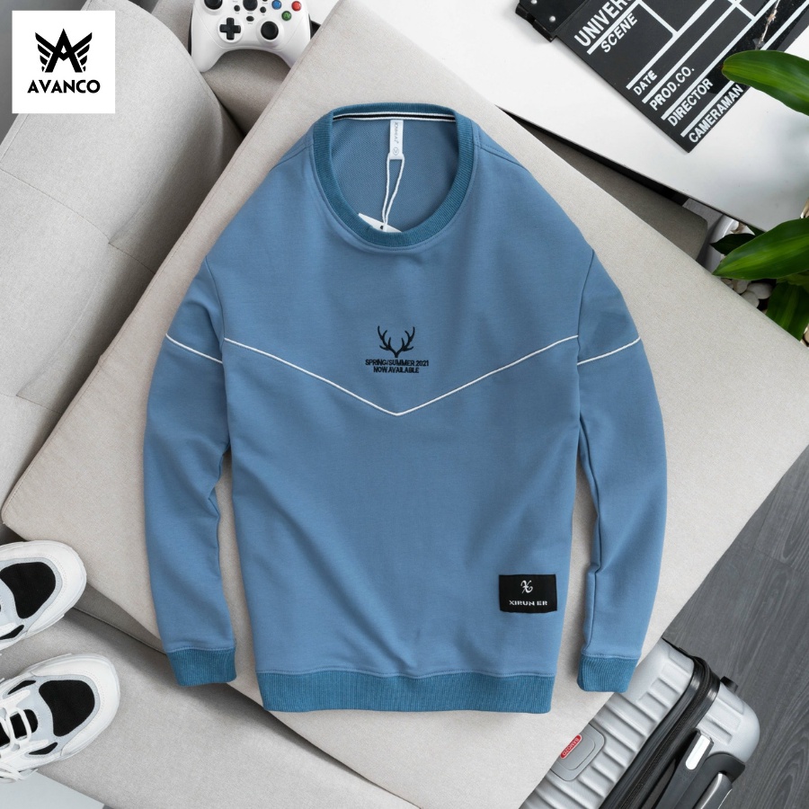 Áo sweater nam nỉ dài tay Deer hoạ tiết thêu, phối viền sang trọng, form vừa mặc cực đẹp AVANCO