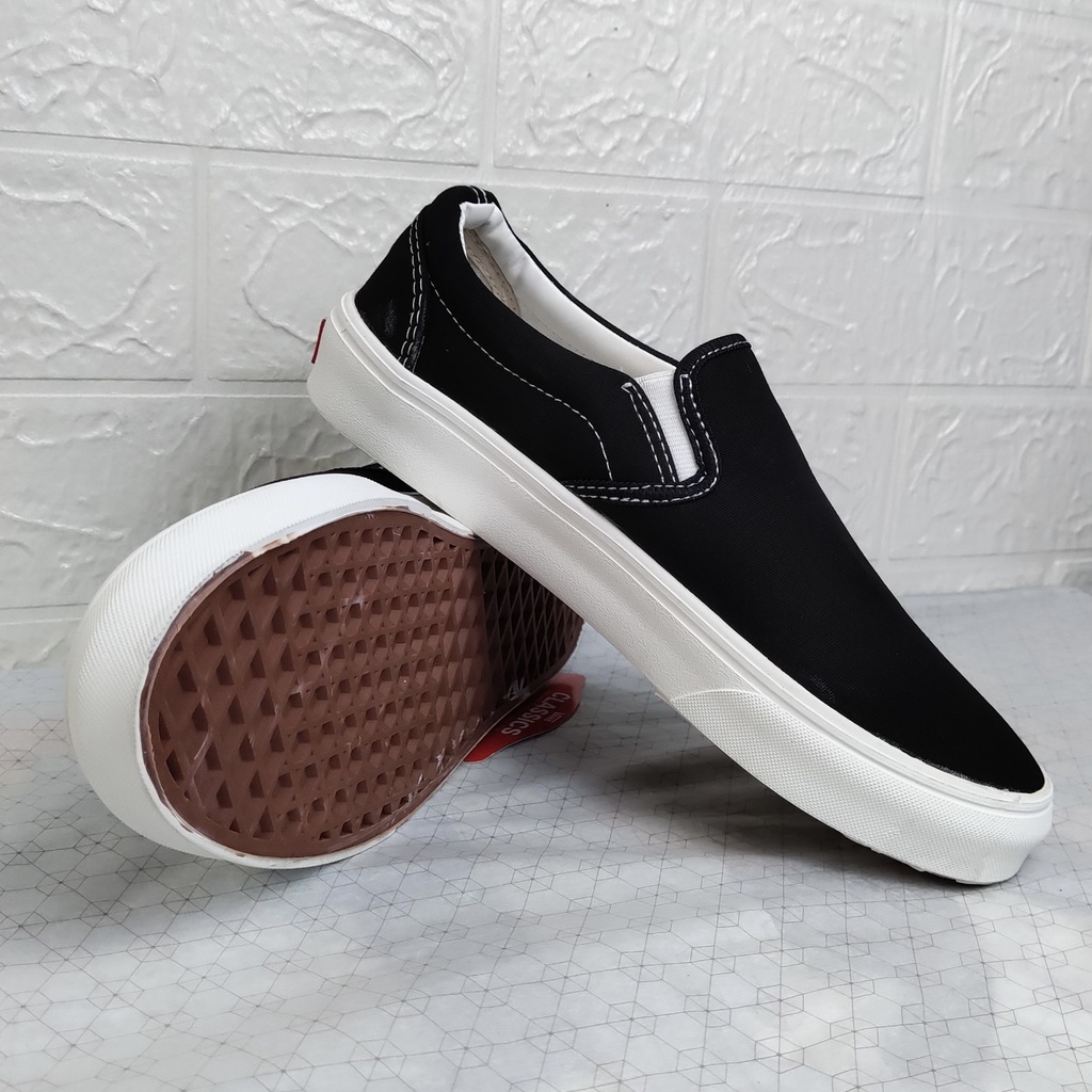 Giày Van Slipon Đen, Giày Lười Đen Nam Nữ Fullbox