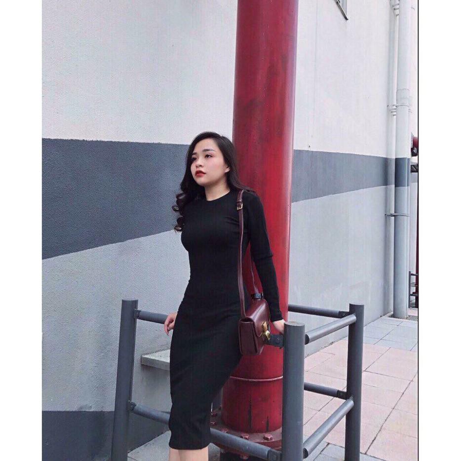 Váy Body Len Tăm Dài Tay CỔ TRÒN chất đẹp, phom rộng chị em big size bon chen được XẺ TÀ ĐÙI đẹp '