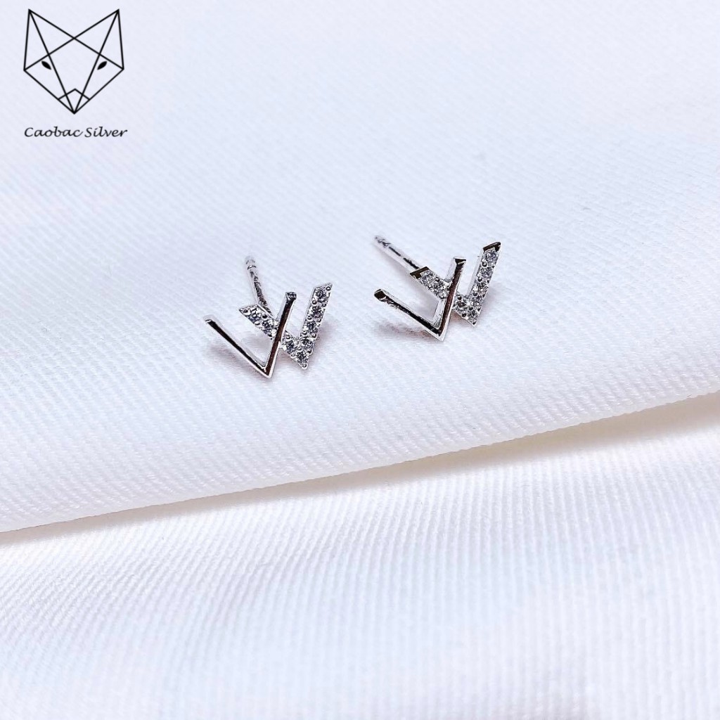 Khuyên Tai Bạc Ta CaoBac Jewellery Cho Nam Nữ Mặt Chữ W Basic