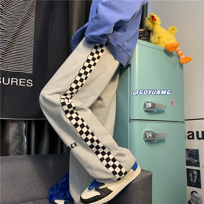 Quần ống rộng họa tiết caro thời trang phong cách hip hop size M-3XL cho nam