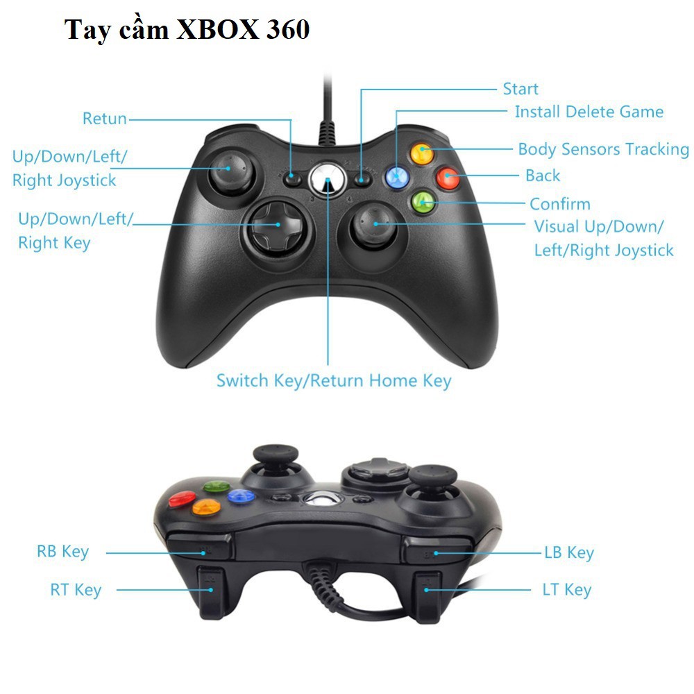 Tay cầm xbox 360 usb có dây - chơi game FIFA ,Need for Speed.... kết nối PC, Điện Thoại, Laptop