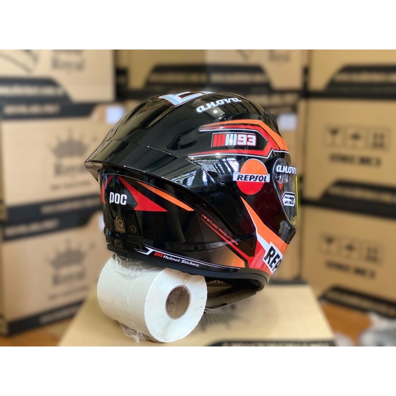 Mũ Bảo Hiểm Fullface 2 Kính M266 Màu Đen Bóng Lên Tem Repsol Cực Đẹp, Tặng túi đựng nón và BH 12 tháng