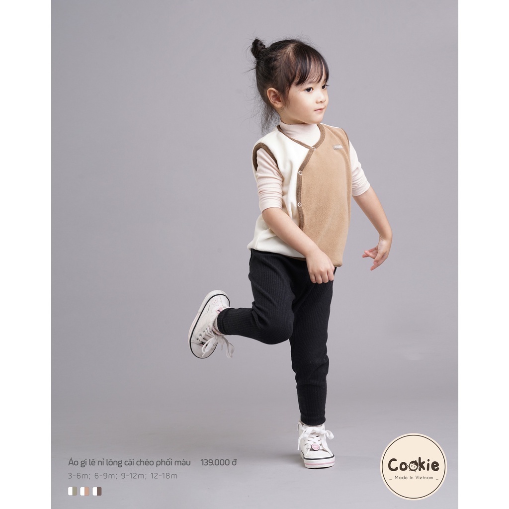 Cookie - Áo gile nỉ lông cài lệch phối màu cho bé trai, bé gái từ 3 tháng đến 18 tháng