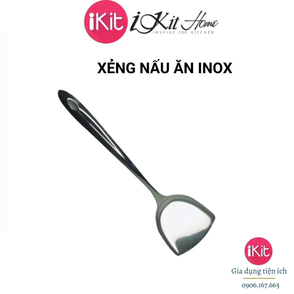 Xẻng nấu ăn inox, xẻng lật thức ăn. Inox không gỉ, tay cầm chắc chắn