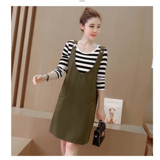 Đầm (Váy) Bầu Thu Đông - Yếm Kẻ Đen Trắng