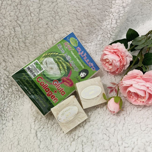 Xà phòng gạo Gluta + Collagen Natural Handmade Rice Milk Soap Thái Lan 65g