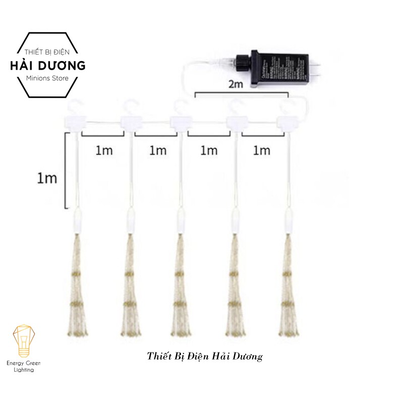 Bộ 5 Dây Đèn Led Pháo Hoa 8 Chế Độ Nháy Dài 5m Gồm 600 Bóng - Điều Khiển Từ Xa - Tăng Giảm Ánh Sáng Tiện Lợi -Có Đầu Nối