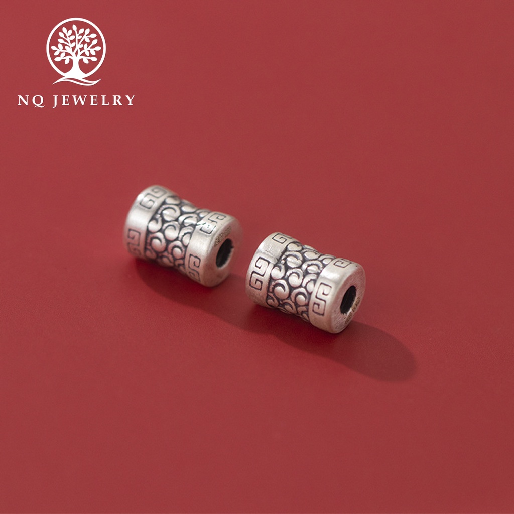 Charm bạc 3D hình trụ hoa văn - NQ Jewelry
