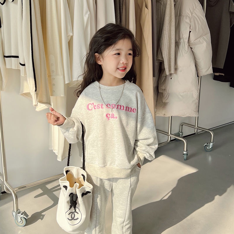 Bộ Đồ Thể Thao Áo Sweater Phối Quần Dài Kiểu Hàn Quốc Thời Trang Mùa Xuân Cho Bé Gái