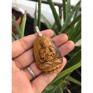 Mặt Phật Như Lai Đại Nhật đá Mắt hổ size 4.5x3.5cm kèm móc bạc