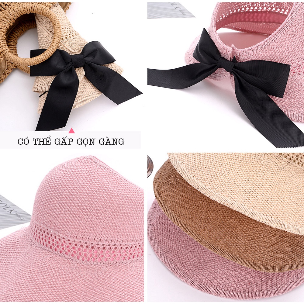 Nón Vành Rộng Siêu Chất Hở Đầu Phối Nơ Cực Xinh