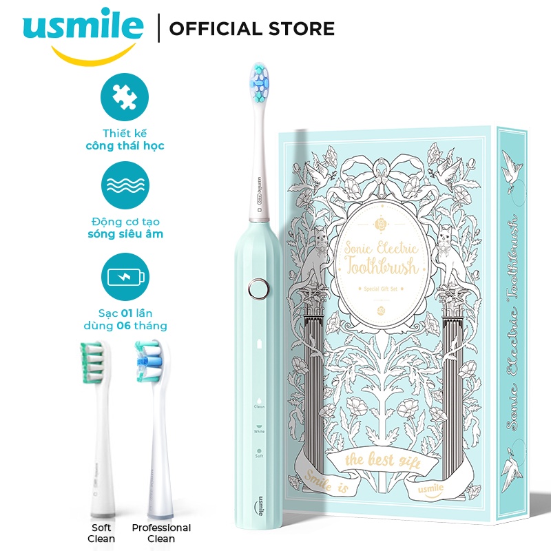 Bàn chải điện sóng siêu âm usmile Y1S (Mint) - Chính hãng - BH 12 tháng