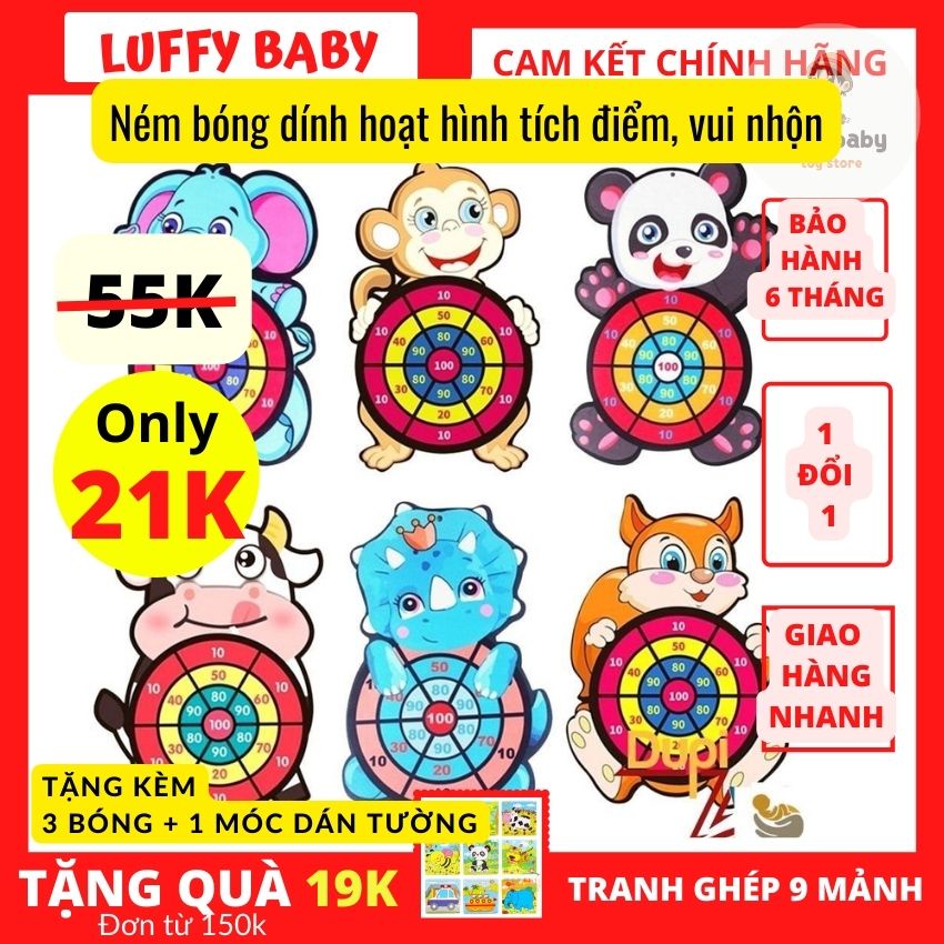 Bảng Phi Tiêu Bóng Dính,Bảng Phi Tiêu Hình Thú - Đồ Chơi Ném Bóng Gai Tặng Kèm 3 Bóng An Toàn, móc treo Cho Bé Vui Chơi