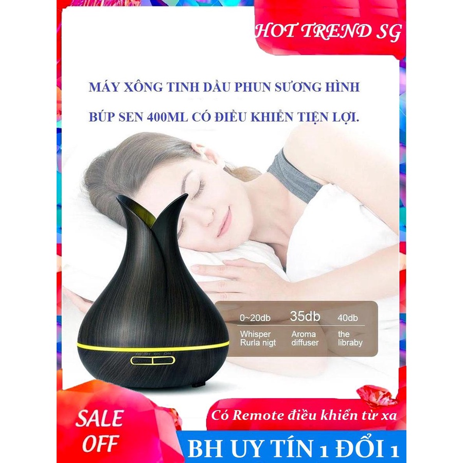 Máy Phun Sương - Máy Xông Tinh Dầu Phun Sương Hình Búp Sen 400ml (Có Chế Độ Hẹn Giờ Và Điều Khiển)