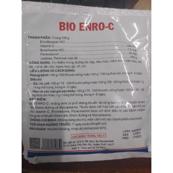 Bio Enro C 100 gram trộn vào thức ăn hsd 17/08/2024
