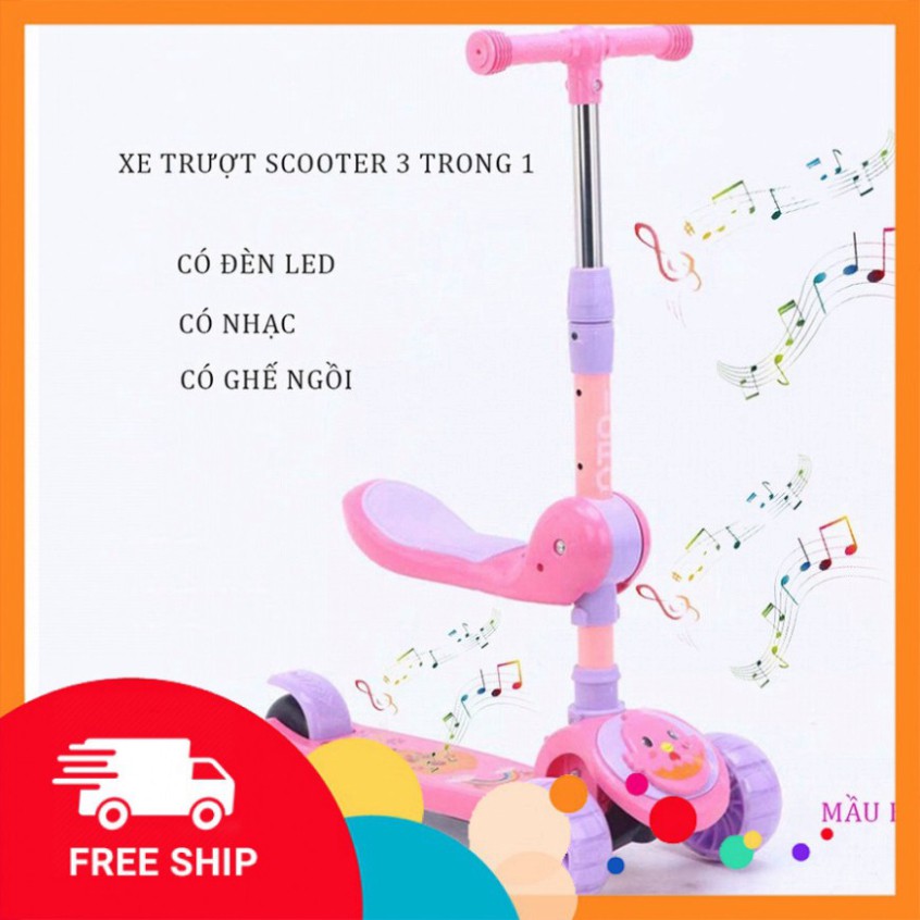 XE TRƯỢT SCOTTER KIÊM XE CHÒI CHÂN PHÁT NHẠC CÓ GHẾ NGỒI CHO BÉ MÃ 881  - Shop Lộc Hoa !