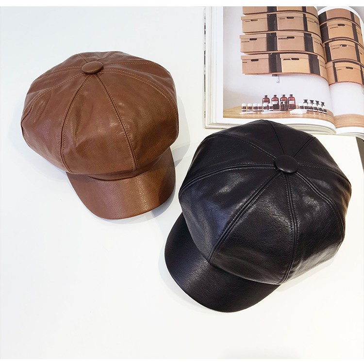 Mũ Beret Da pu Phong Cách Hàn Quốc Nhật Bản Retro Thời Trang Thu Đông Dễ Phối Đồ Cho Nữ