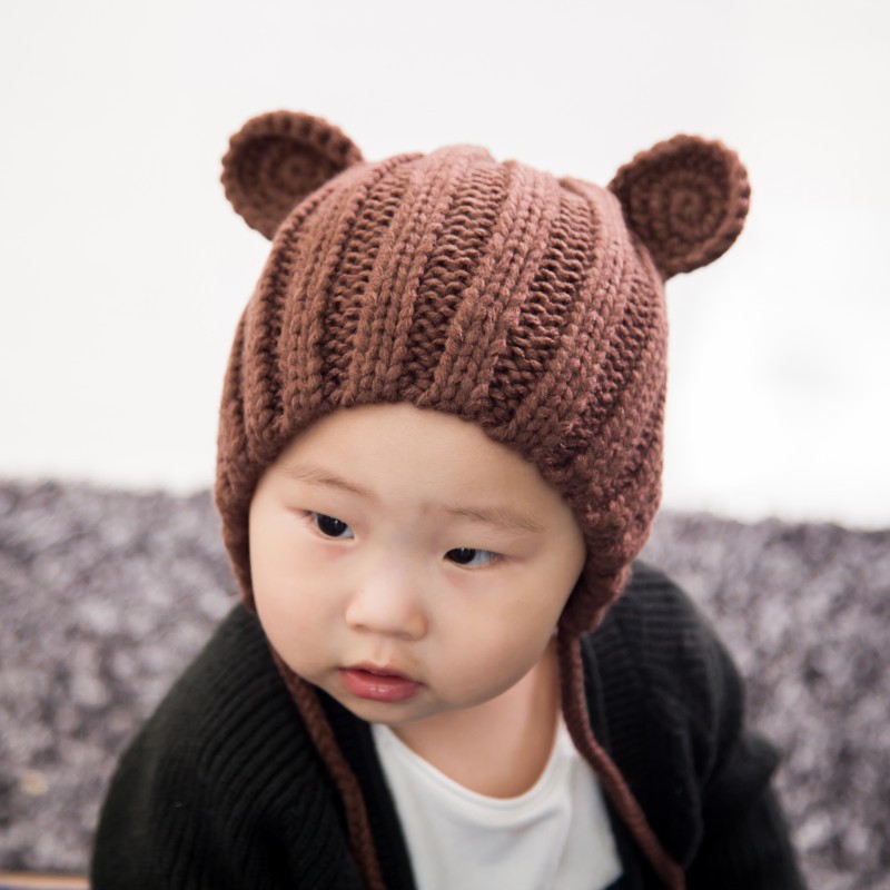 Mũ len hoạt hình trùm tai giữ ấm mùa đông phong cách Hàn Quốc cho bé