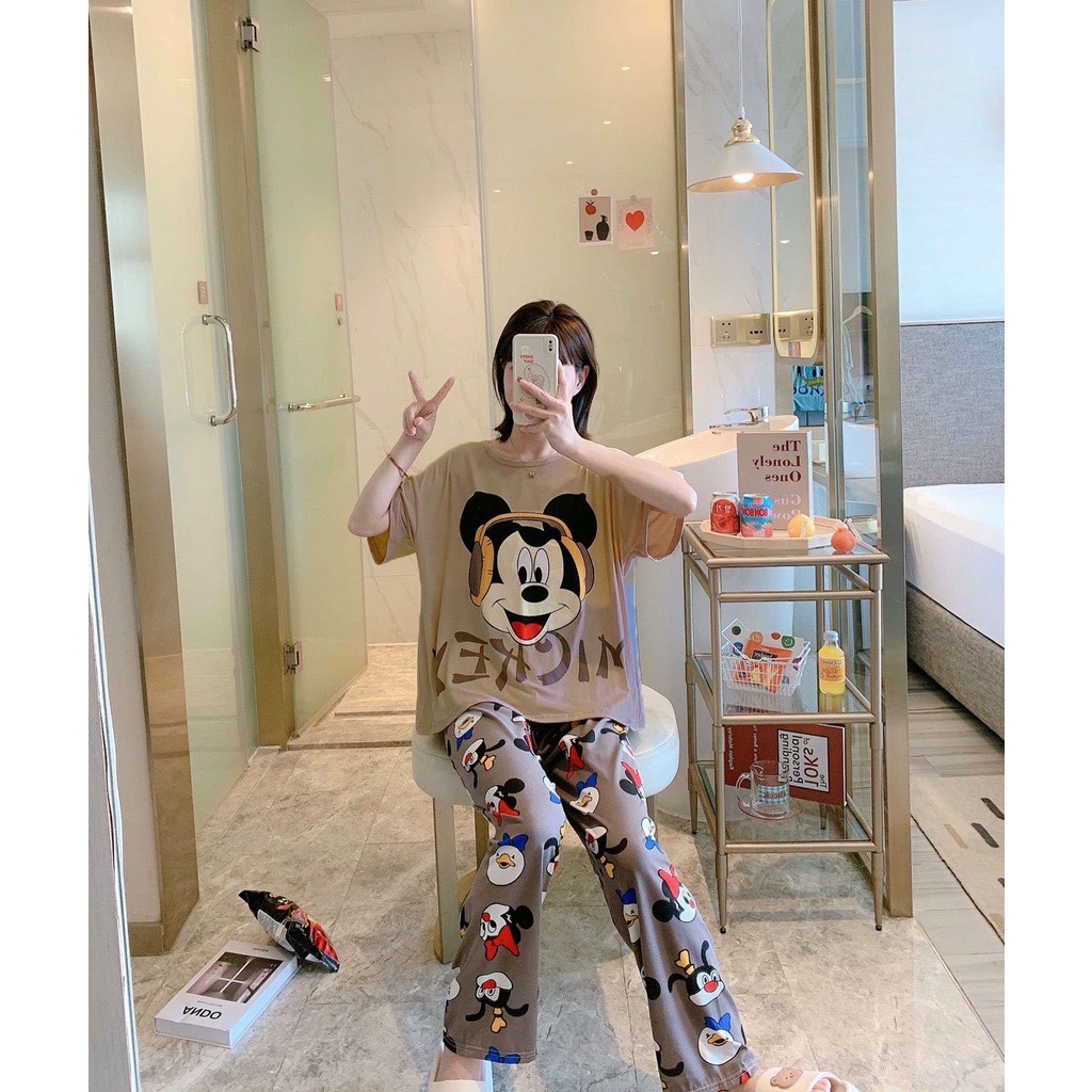 Set đồ bộ Ulzzang nữ in họa tiết khủng long nhỏ xinh xắn màu xanh hot trend mặc bao thoải mái thời trang mới