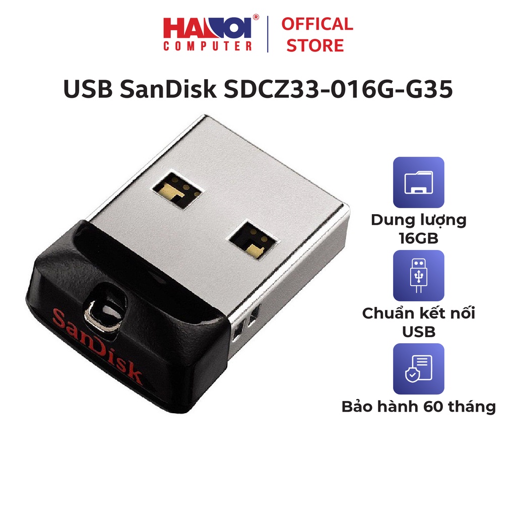 USB SanDisk 16Gb SDCZ33-016G-G35 thiết kế nhỏ gọn, tốc độ truyền tải nhanh chóng