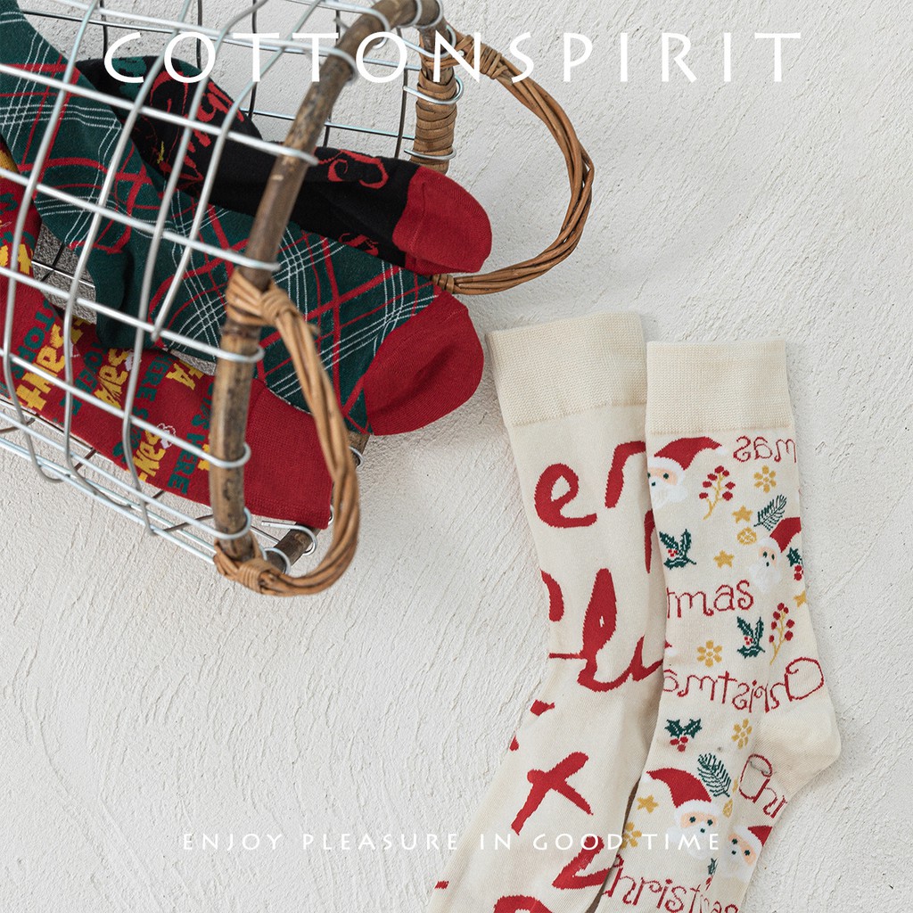 Vớ Giáng sinh Cao cấp Cổ cao Cá tính Nam nữ Unisex Tất Christmas Cao cổ Cotton Phong cách Đường phố Dễ thương