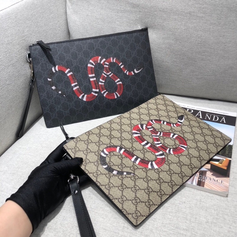 Cultch nam thương hiệu Gucci GG/GC Supreme da thật cao cấp mẫu mới hoạ tiết rắn độc đáo