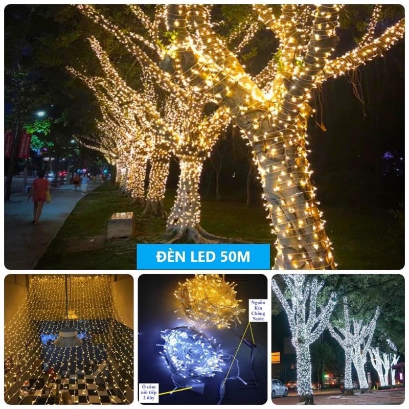 Dây đèn led trang trí 50 Mét, Đèn trang trí led kim cương cuốn dây cao cấp