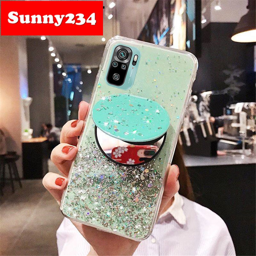 Ốp điện thoại mềm trong suốt lấp lánh có gương mặt sau cho Xiaomi Redmi 9A 9C 9 Note 9 Pro Max 7 8 Pro 8 8A