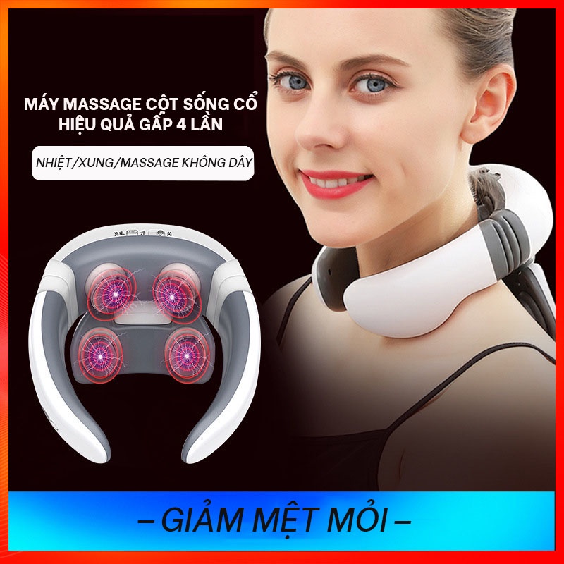 Máy Massage Đốt Sống Cổ Giảm Đau, Mỏi Cổ, 4 Đầu Massage Cải Tiến, Sưởi Ấm, 9 Mức Cường Độ