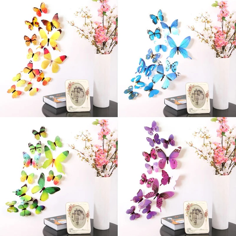 12 Mô hình bươm bướm 3d bằng pvc nhiều màu sắc dùng trang trí phòng khách