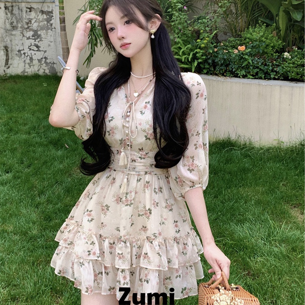 Váy babydoll hoa nhí, đầm dự tiệc hoa nhí chất liệu vải voan cao cấp- Zumi