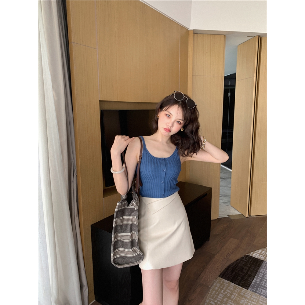 Áo kiểu hai dây dệt kim màu trơn phong cách Hàn Quốc thời trang cho nữ
