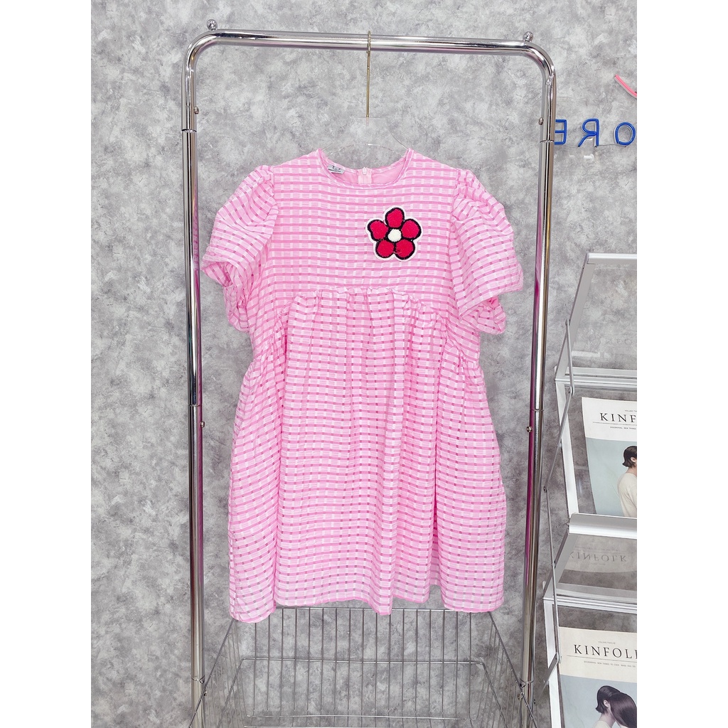 Váy Baby Doll Thiết Kế Tay Phồng Logo Hoa Xinh Xắn - HN085