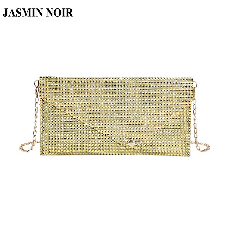 Túi đeo chéo JASMIN NOIR nắp gập quai xích đính kim cương giả sang trọng thời trang cho nữ