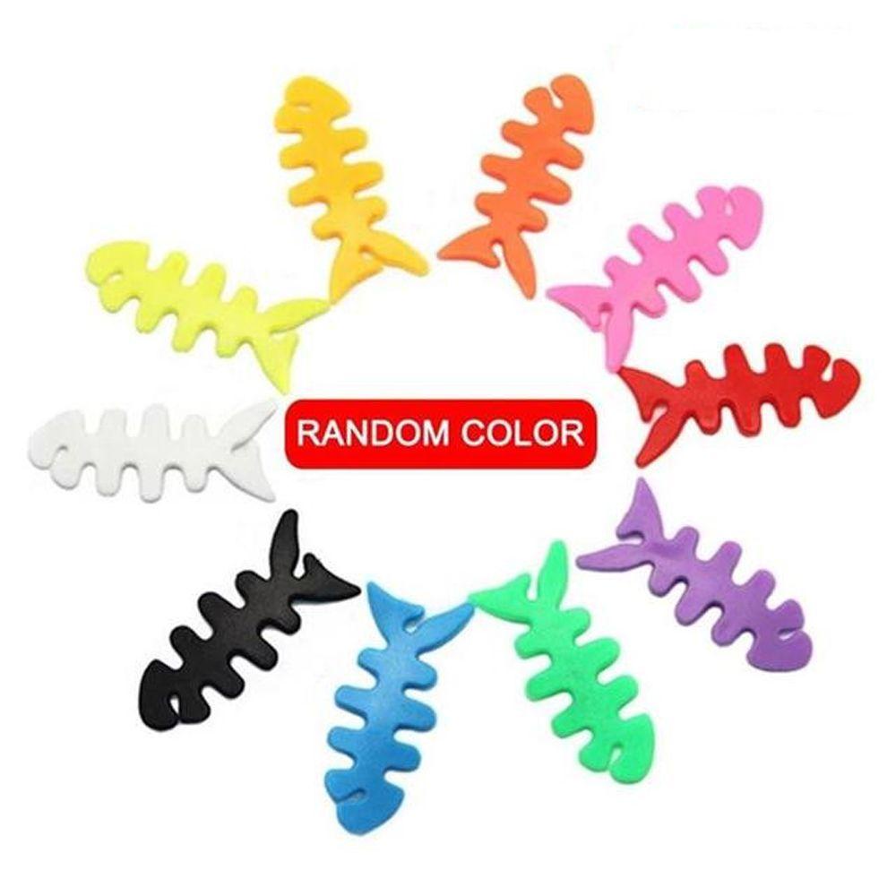 Set 5 Cuộn Quấn Dây Cáp / Tai Nghe Bằng Silicon Mềm Hình Xương Cá Nhiều Màu Sắc