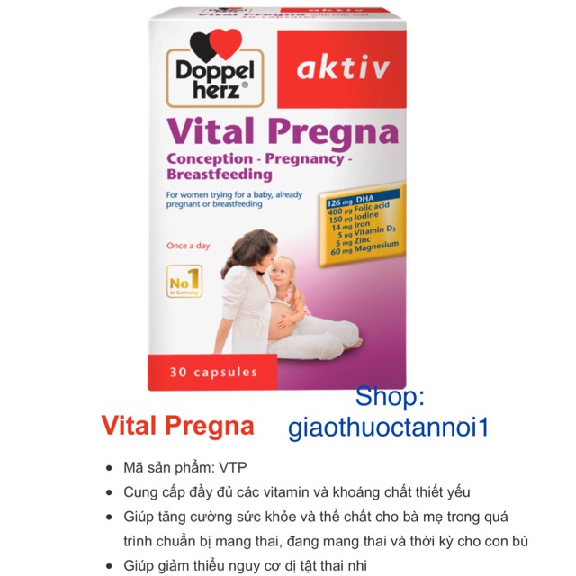 Vital Pregna - bổ sung vitamin và khoáng chất đảm bảo sự phát triển của thai nhi và sức khỏe của bà mẹ (dopperherz Đức)