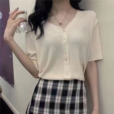 Áo cardigan Dệt Kim Tay Ngắn Cổ Chữ V Thời Trang Trẻ Trung