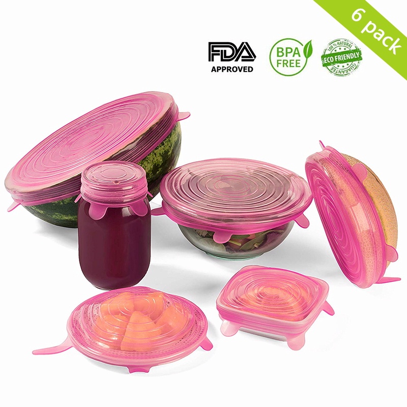 Bộ 6 Nắp Silicon Đậy Bảo Quản Thực Phẩm Có Thể Tái Sử Dụng Ốp