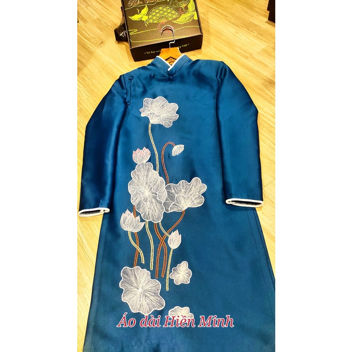 Áo dài cách tân nam họa tiết hoa sen thêu tay cao cấp, áo may form 2 lớp tay vest