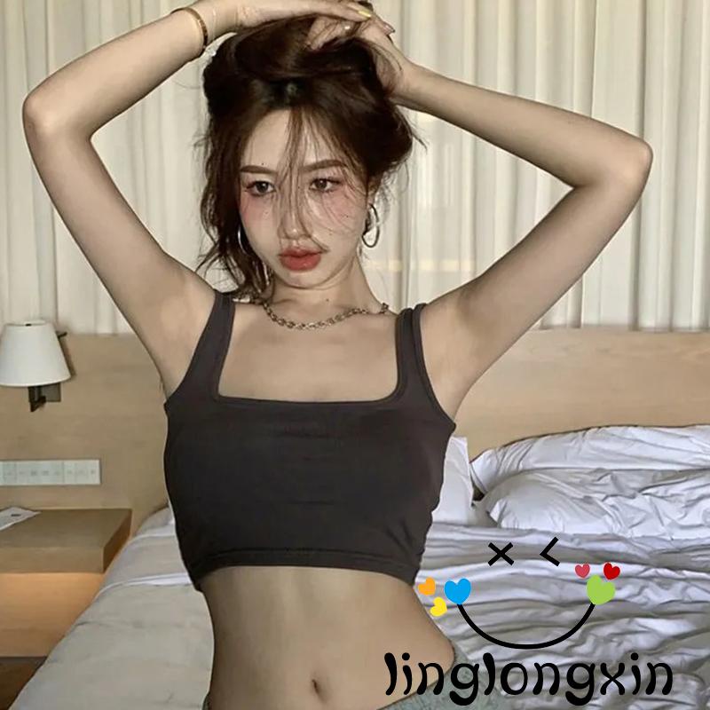 Áo croptop cổ vuông màu sắc đơn giản cho nữ