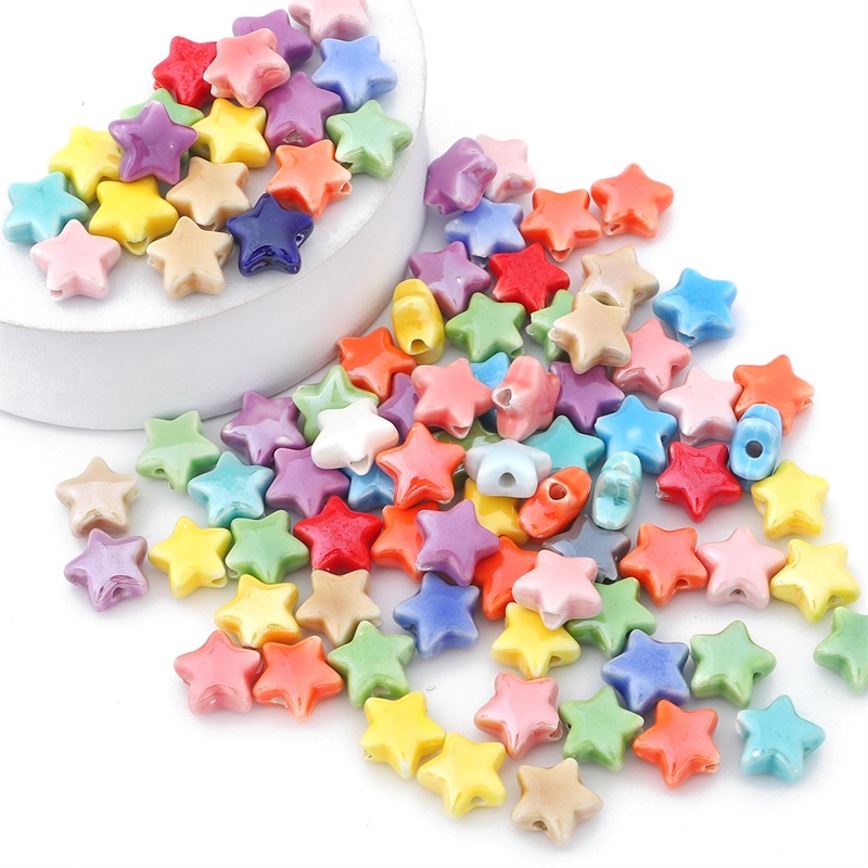 Set 10 hạt hình ngôi sao năm cánh bằng gốm nhiều màu sắc dùng làm trang sức thủ công diy
