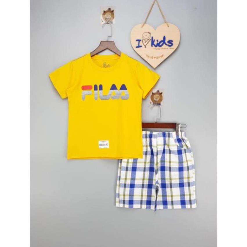 Bộ bé trai, cotton, cộc tay, quần kẻ, in chữ fila, size nhỡ 8t-12t - top1trend_00251 🍀 🍀