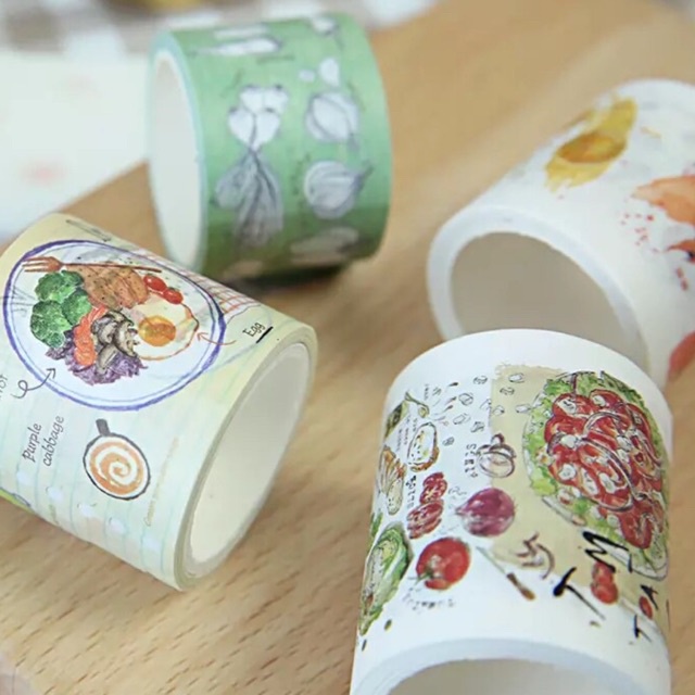 (Chiết theo chu kỳ) 4 mẫu băng dính washi tape hoạ tiết chủ đề ẩm thực đa dạng sắc màu