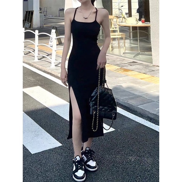 Đầm Xẻ Đùi Hai Dây Vải Thun Mát Siêu Siêu Tôn Dáng