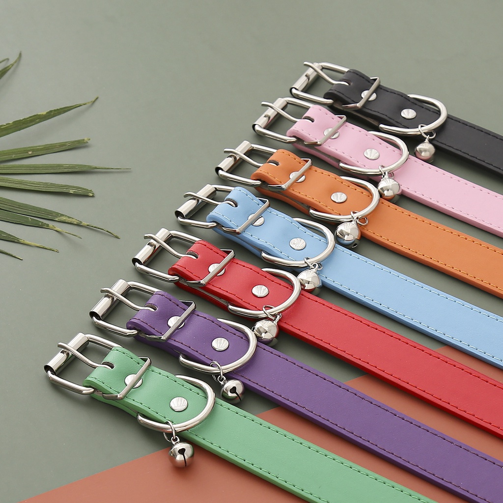 Vòng Cổ Da PU Mềm 16 Màu Có Chuông Dành Cho Thú Cưng