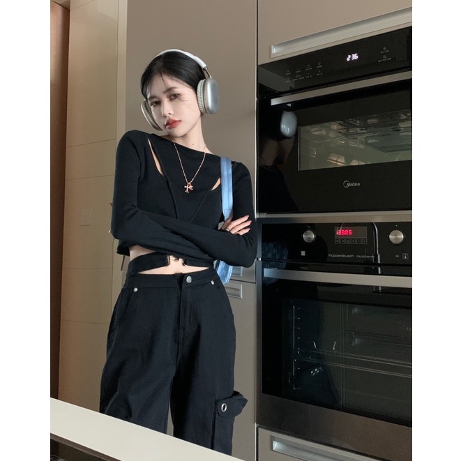 Porozi  Áo dệt kim  dài tay dáng ôm ngắn phong cách thời trang Hàn Quốc cho nữ