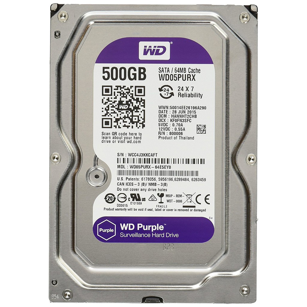 [Mã 159ELSALE hoàn 7% đơn 300K] Ổ cứng Camera HDD WD Purple 500GB - Bảo hành chính hãng 24 tháng 1 đổi 1